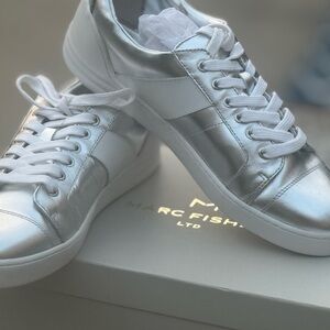 Marc Fisher Metallic Silver Sneakers NWT in box